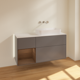 Тумба под раковину Villeroy & Boch Finion 120х50,1 см с подсветкой МДФ антрацит матовый лак/стекло белое матовое G681GNGK