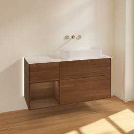 Тумба под раковину Villeroy & Boch Finion 120х50,1 см с подсветкой МДФ шпон грецкого ореха/стекло белое матовое G681GNGN