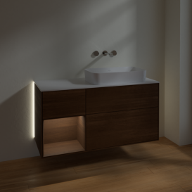 Тумба под раковину Villeroy & Boch Finion 120х50,1 см с подсветкой МДФ шпон грецкого ореха/стекло белое матовое G681GNGN