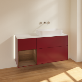 Тумба под раковину Villeroy & Boch Finion 120х50,1 см с подсветкой МДФ пион матовый лак/стекло белое матовое G681GNHB