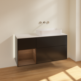 Тумба под раковину Villeroy & Boch Finion 120х50,1 см с подсветкой МДФ черный матовый лак/стекло белое матовое G681GNPD