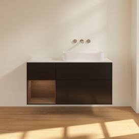 Тумба под раковину Villeroy & Boch Finion 120х50,1 см с подсветкой МДФ черный матовый лак/стекло белое матовое G681GNPD