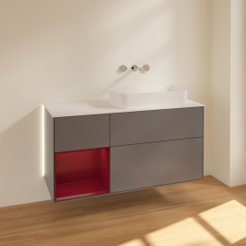 Тумба під раковину Villeroy & Boch Finion 120х50,1 см з підсвічуванням антрацит матовий лак/скло біле матове G681HBGK