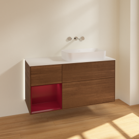 Тумба под раковину Villeroy & Boch Finion 120х50,1 см с подсветкой МДФ шпон грецкого ореха/стекло белое матовое G681HBGN