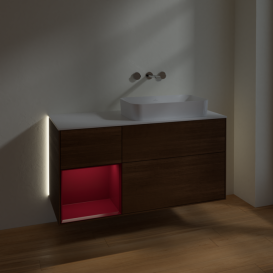 Тумба под раковину Villeroy & Boch Finion 120х50,1 см с подсветкой МДФ шпон грецкого ореха/стекло белое матовое G681HBGN