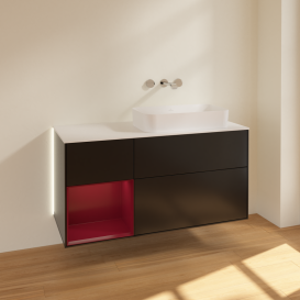 Тумба под раковину Villeroy & Boch Finion 120х50,1 см с подсветкой МДФ черный матовый лак/стекло белое матовое G681HBPD