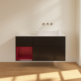 Тумба под раковину Villeroy & Boch Finion 120х50,1 см с подсветкой МДФ черный матовый лак/стекло белое матовое G681HBPD