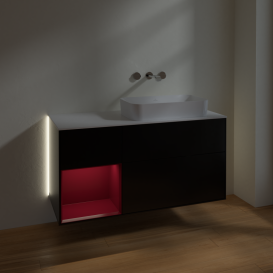 Тумба под раковину Villeroy & Boch Finion 120х50,1 см с подсветкой МДФ черный матовый лак/стекло белое матовое G681HBPD