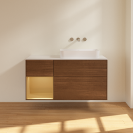 Тумба под раковину Villeroy & Boch Finion 120х50,1 см с подсветкой МДФ шпон грецкого ореха/стекло белое матовое G681HFGN