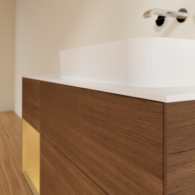 Тумба под раковину Villeroy & Boch Finion 120х50,1 см с подсветкой МДФ шпон грецкого ореха/стекло белое матовое G681HFGN