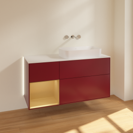 Тумба под раковину Villeroy & Boch Finion 120х50,1 см с подсветкой МДФ пион матовый лак/стекло белое матовое G681HFHB