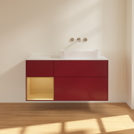 Тумба под раковину Villeroy & Boch Finion 120х50,1 см с подсветкой МДФ пион матовый лак/стекло белое матовое G681HFHB