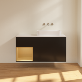 Тумба под раковину Villeroy & Boch Finion 120х50,1 см с подсветкой МДФ черный матовый лак/стекло белое матовое G681HFPD