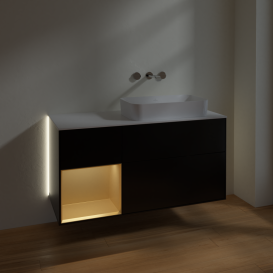 Тумба под раковину Villeroy & Boch Finion 120х50,1 см с подсветкой МДФ черный матовый лак/стекло белое матовое G681HFPD