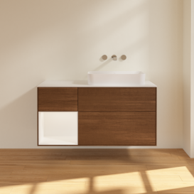 Тумба под раковину Villeroy & Boch Finion 120х50,1 см с подсветкой МДФ шпон грецкого ореха/стекло белое матовое G681MTGN