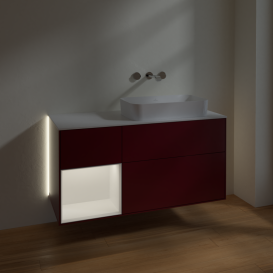 Тумба под раковину Villeroy & Boch Finion 120х50,1 см с подсветкой МДФ пион матовый лак/стекло белое матовое G681MTHB