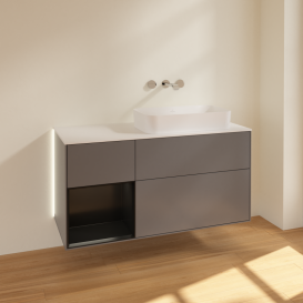 Тумба под раковину Villeroy & Boch Finion 120х50,1 см с подсветкой МДФ антрацит матовый лак/стекло белое матовое G681PDGK