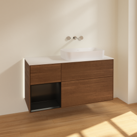 Тумба под раковину Villeroy & Boch Finion 120х50,1 см с подсветкой МДФ шпон грецкого ореха/стекло белое матовое G681PDGN