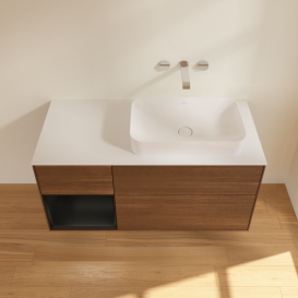 Тумба под раковину Villeroy & Boch Finion 120х50,1 см с подсветкой МДФ шпон грецкого ореха/стекло белое матовое G681PDGN