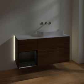 Тумба под раковину Villeroy & Boch Finion 120х50,1 см с подсветкой МДФ шпон грецкого ореха/стекло белое матовое G681PDGN