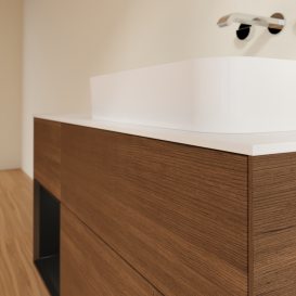 Тумба под раковину Villeroy & Boch Finion 120х50,1 см с подсветкой МДФ шпон грецкого ореха/стекло белое матовое G681PDGN