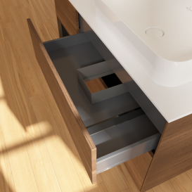 Тумба под раковину Villeroy & Boch Finion 120х50,1 см с подсветкой МДФ шпон грецкого ореха/стекло белое матовое G681PDGN