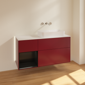 Тумба под раковину Villeroy & Boch Finion 120х50,1 см с подсветкой МДФ пион матовый лак/стекло белое матовое G681PDHB