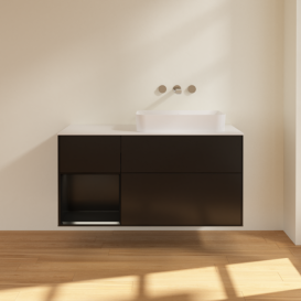 Тумба под раковину Villeroy & Boch Finion 120х50,1 см с подсветкой МДФ черный матовый лак/стекло белое матовое G681PDPD