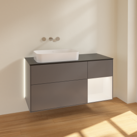 Тумба под раковину Villeroy & Boch Finion 120х50,1 см с подсветкой МДФ антрацит матовый лак/стекло черное матовое G692MTGK