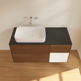 Тумба под раковину Villeroy & Boch Finion 120х50,1 см с подсветкой МДФ шпон грецкого ореха/стекло черное матовое G692MTGN