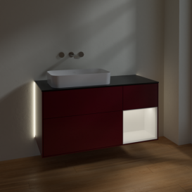 Тумба под раковину Villeroy & Boch Finion 120х50,1 см с подсветкой МДФ пион матовый лак/стекло черное матовое G692MTHB