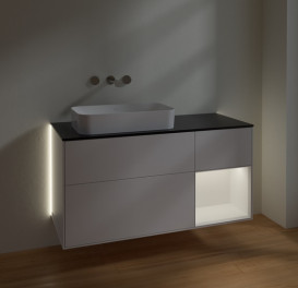 Тумба під раковину Villeroy & Boch Finion 120х50,1 см із підсвічуванням МДФ білий матовий лак/скло чорне матове G692MTMT