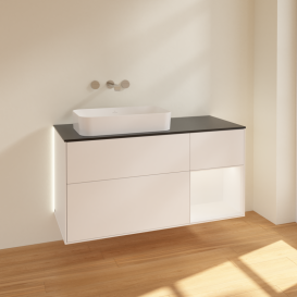 Тумба під раковину Villeroy & Boch Finion 120х50,1 см із підсвічуванням МДФ білий матовий лак/скло чорне матове G692MTMT