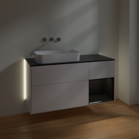 Тумба під раковину Villeroy & Boch Finion 120х50,1 см з підсвіткою МДФ білий глянцевий лак/скло чорне матове G692PDGF