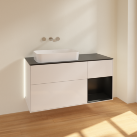 Тумба під раковину Villeroy & Boch Finion 120х50,1 см з підсвіткою МДФ білий глянцевий лак/скло чорне матове G692PDGF