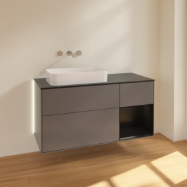 Тумба под раковину Villeroy & Boch Finion 120х50,1 см с подсветкой МДФ антрацит матовый лак/стекло черное матовое G692PDGK