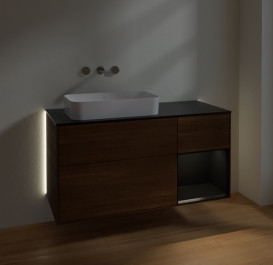 Тумба под раковину Villeroy & Boch Finion 120х50,1 см с подсветкой МДФ шпон грецкого ореха/стекло черное матовое G692PDGN