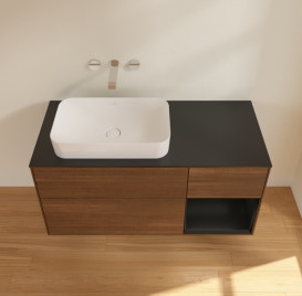 Тумба под раковину Villeroy & Boch Finion 120х50,1 см с подсветкой МДФ шпон грецкого ореха/стекло черное матовое G692PDGN