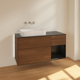 Тумба под раковину Villeroy & Boch Finion 120х50,1 см с подсветкой МДФ шпон грецкого ореха/стекло черное матовое G692PDGN