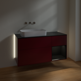 Тумба под раковину Villeroy & Boch Finion 120х50,1 см с подсветкой МДФ пион матовый лак/стекло черное матовое G692PDHB