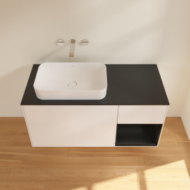 Тумба под раковину Villeroy & Boch Finion 120х50,1 см с подсветкой МДФ белый матовый лак/стекло черное матовое G692PDMT