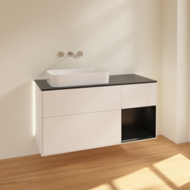 Тумба под раковину Villeroy & Boch Finion 120х50,1 см с подсветкой МДФ белый матовый лак/стекло черное матовое G692PDMT