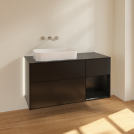 Тумба под раковину Villeroy & Boch Finion 120х50,1 см с подсветкой МДФ черный матовый лак/стекло черное матовое G692PDPD