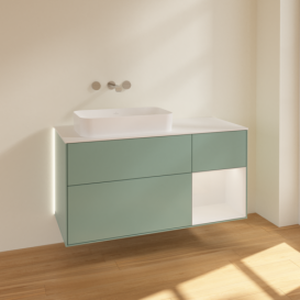 Тумба под раковину Villeroy & Boch Finion 120х50,1 см с подсветкой МДФ оливковый матовый лак/стекло белое матовое G691GFGM