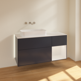 Тумба під раковину Villeroy & Boch Finion 120х50,1 см із підсвічуванням МДФ темно-синій матовий лак/скло біле матове G691GFHG