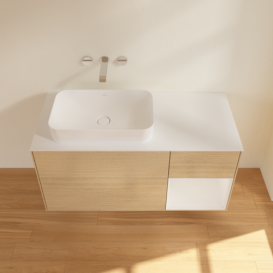 Тумба под раковину Villeroy & Boch Finion 120х50,1 см с подсветкой МДФ шпон дуба/стекло белое матовое G691GFPC