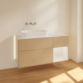 Тумба под раковину Villeroy & Boch Finion 120х50,1 см с подсветкой МДФ шпон дуба/стекло белое матовое G691GFPC