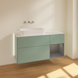 Тумба под раковину Villeroy & Boch Finion 120х50,1 см с подсветкой МДФ оливковый матовый лак/стекло белое матовое G691GKGM