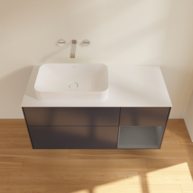 Тумба под раковину Villeroy & Boch Finion 120х50,1 см с подсветкой МДФ темно-синий матовый лак/стекло белое матовое G691GKHG