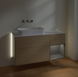 Тумба под раковину Villeroy & Boch Finion 120х50,1 см с подсветкой МДФ шпон дуба/стекло белое матовое G691GKPC